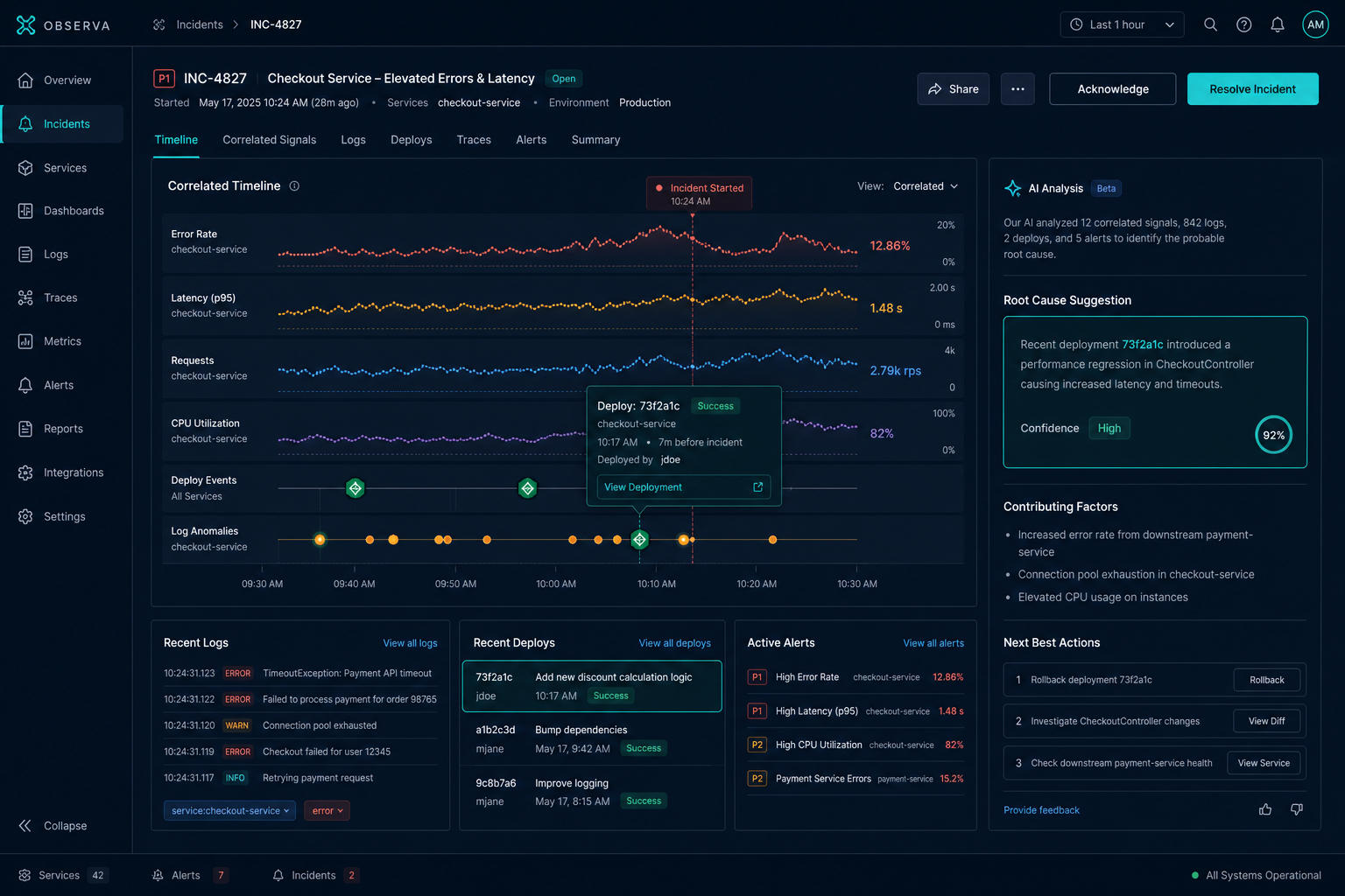 Acme AI correlating incident signals